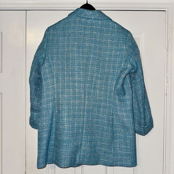 NWT Anne Klein Siren Blue Tweed Open Front Career Jacket Blazer Size S $139 - Picture 4 of 10